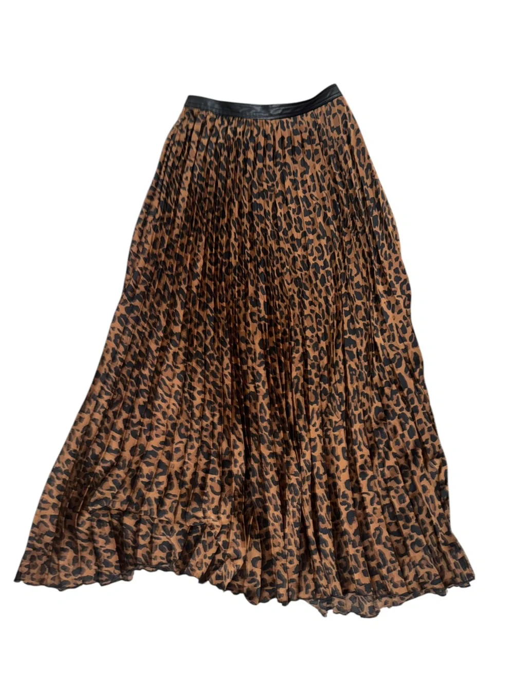 Zara Leopard Print Pleated Satin Midi Skirt XS